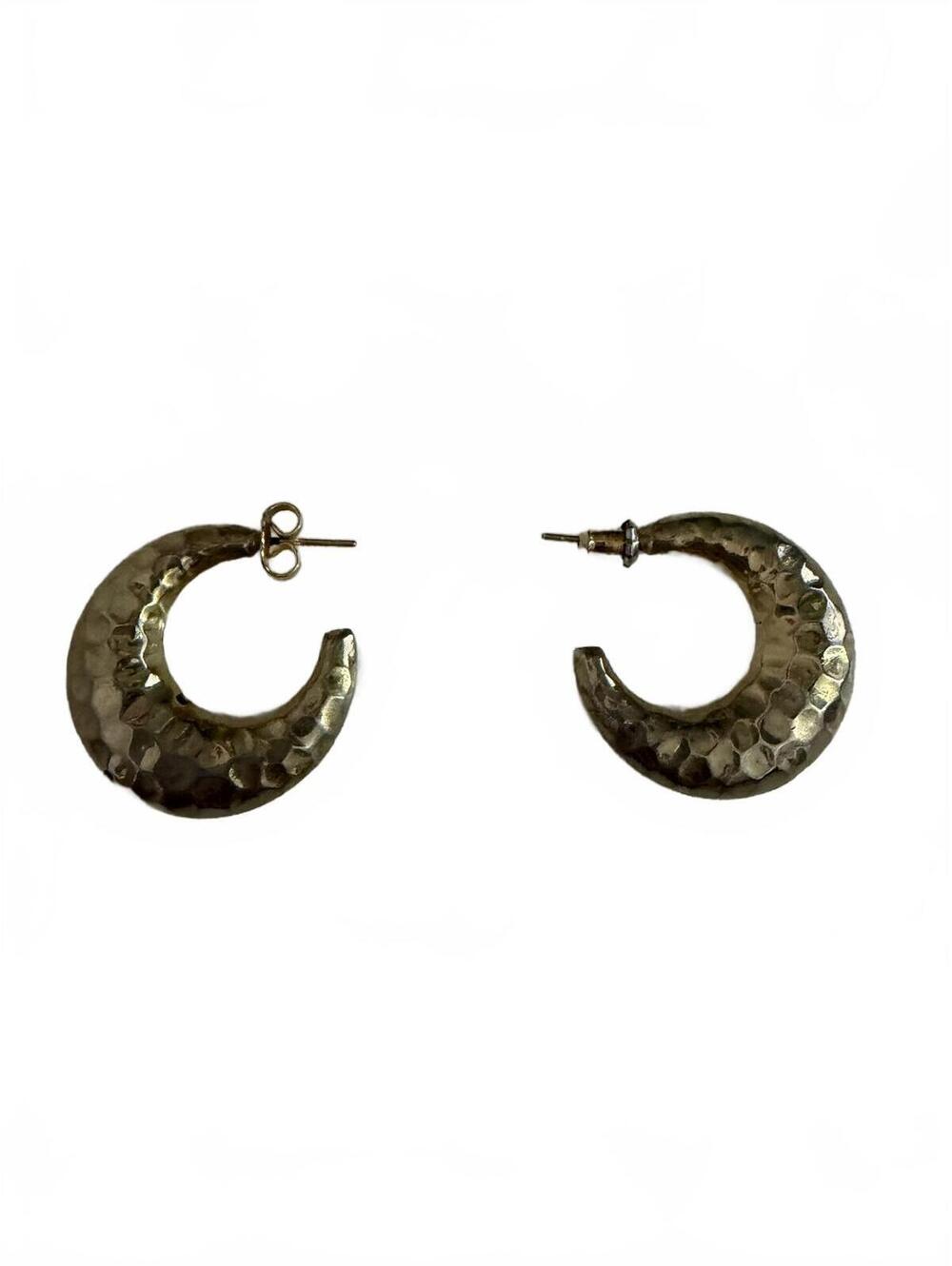Vintage Hammered Gold Tone Crescent Hoop Earrings